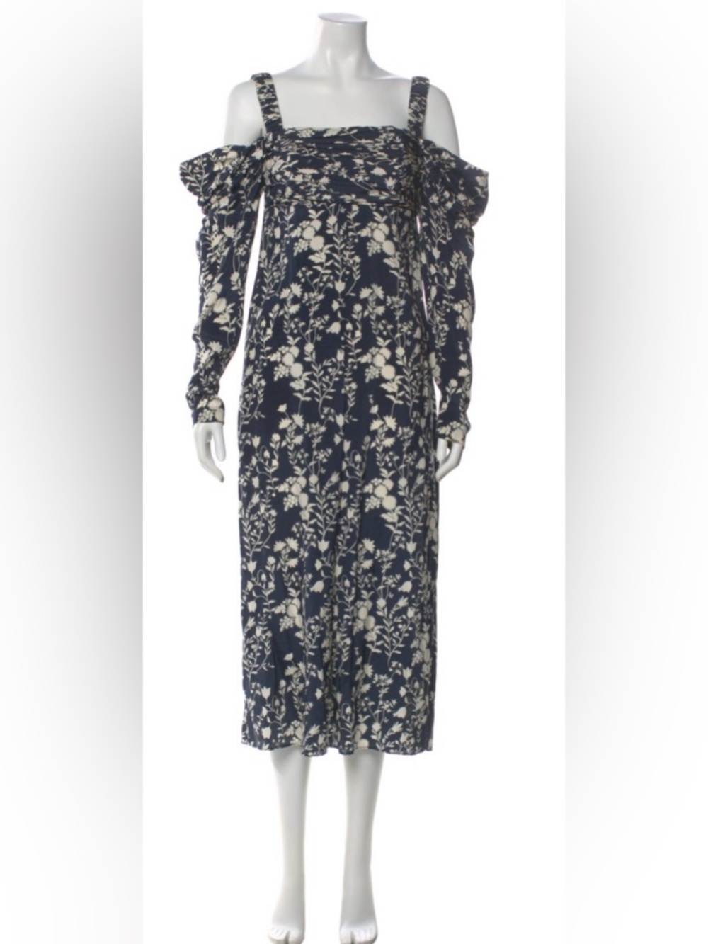La Ligne Navy and White One-Shoulder Floral Dress